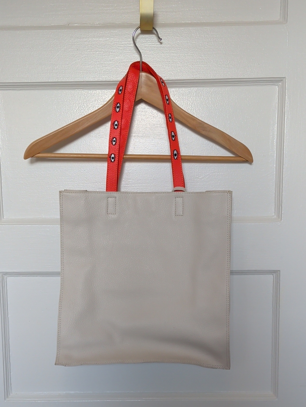 Min & Mon Cream Tote with Coral Eyelet Straps